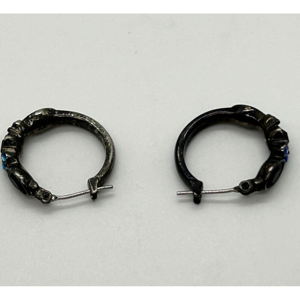 Black Glass Necklace Set Blue Aurora Borealis Crystals Earrings Bracelet Gothic - Picture 13 of 13